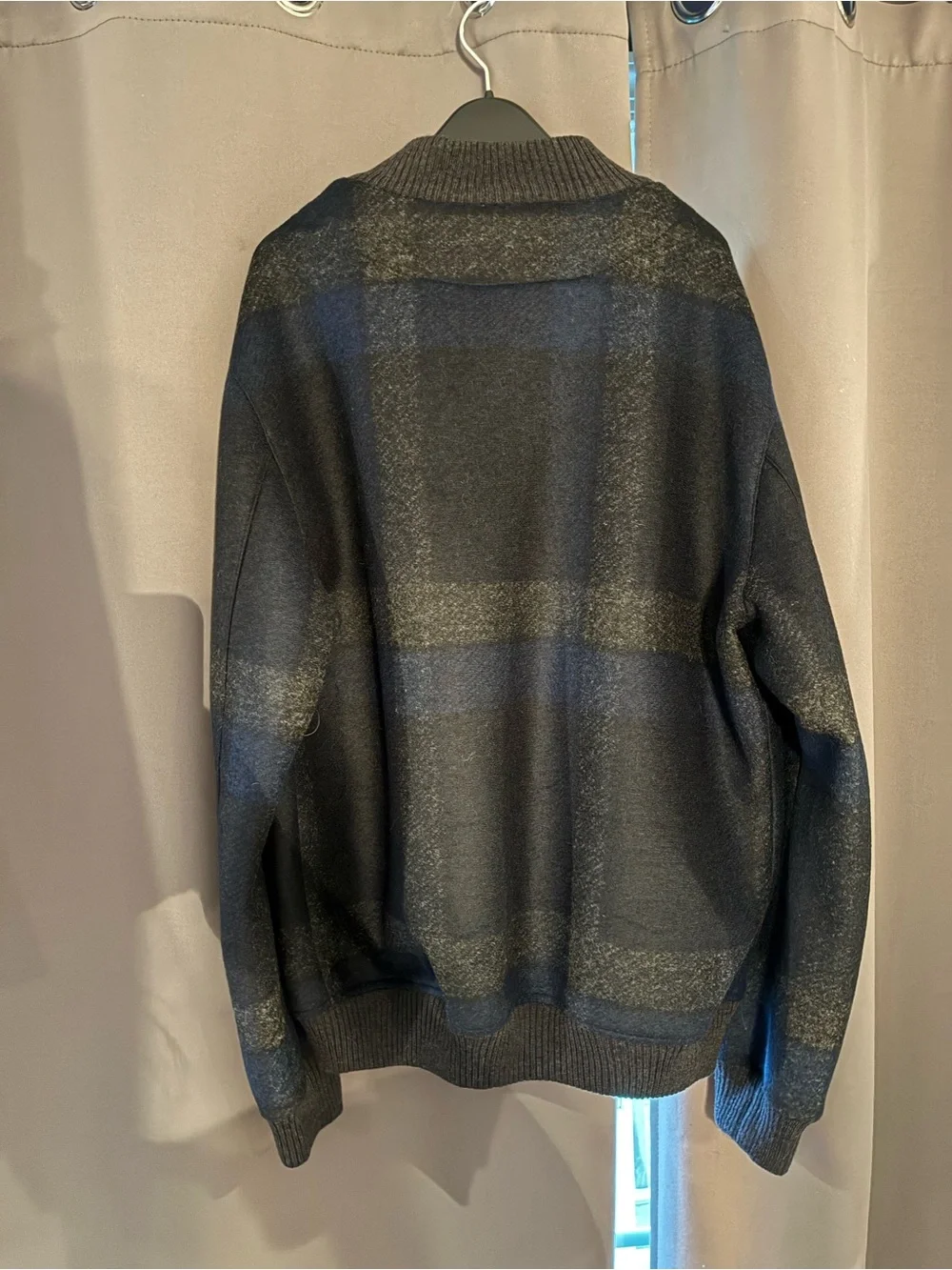 Saks Fifth Avenue Men's Navy and Gray Plaid Zip-Up Wool Jacket